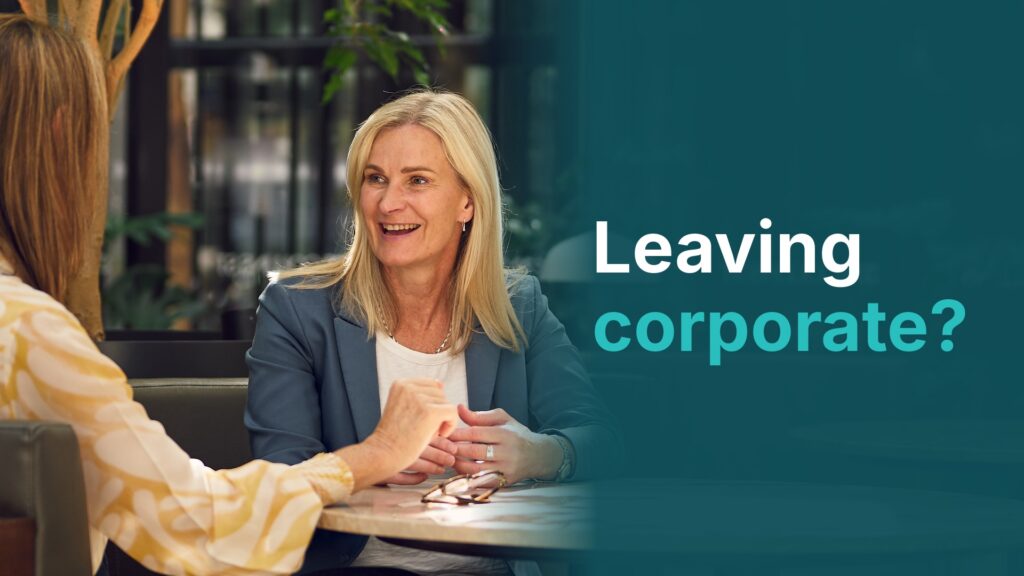 Jocelyn Robinson of Elevate Five in conversation, with the words Leaving corporate?